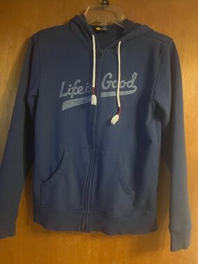 Life Is Good Navy Blue Zip Hoodie with Drawstring